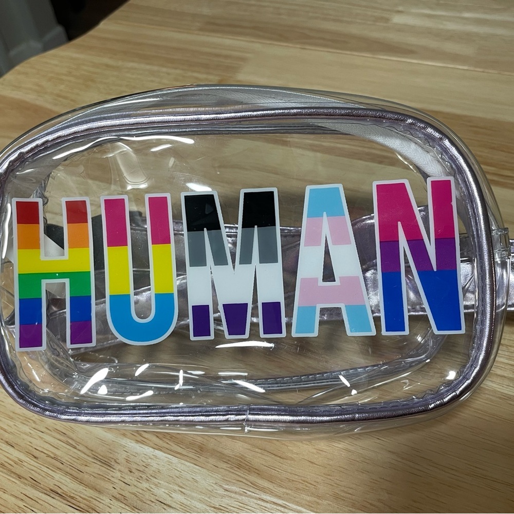 Clear Crossbody with Multicolor HUMAN Print -NWOT